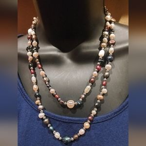 Vintage 925 pearl double layered Necklace beautiful 🔵💙 colorful ❤️pearl's 💚